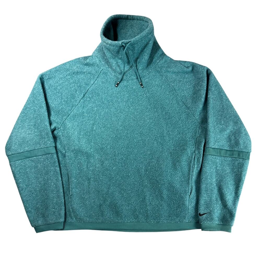 Nike Therma FIT Womens M Fleece Pullover Teal Cowl Neck Cozy Sweatshirt
